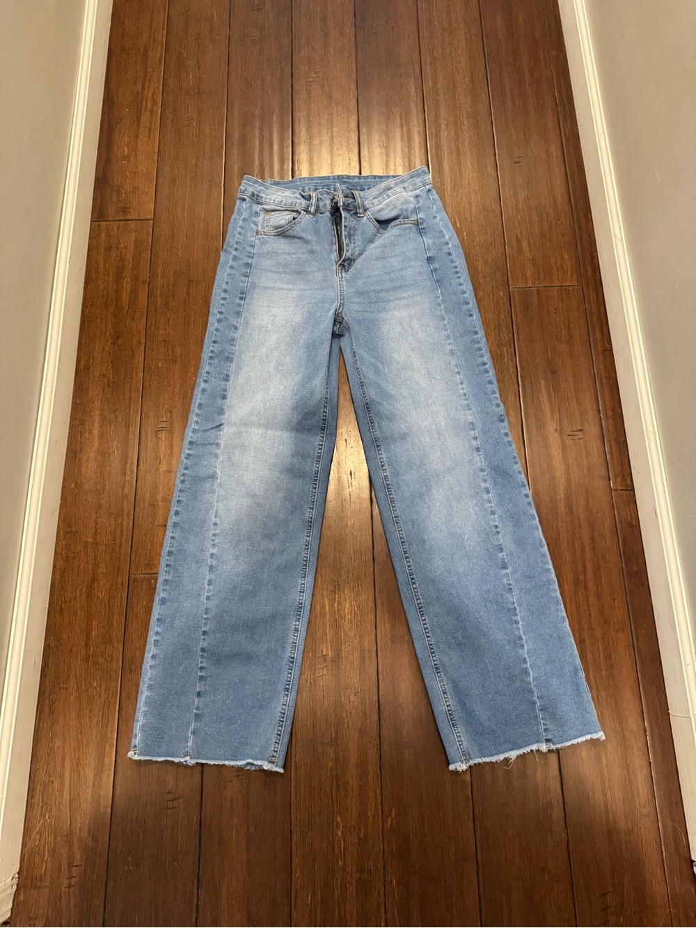 Light Blue Wide-Leg High-Rise Jeans with Raw Hem